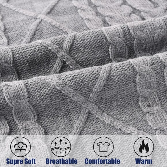 Womens V Neck Oversized Cable Knit Light Grey Sweater Vest Sleeveless Pullover - Picture 4 of 7